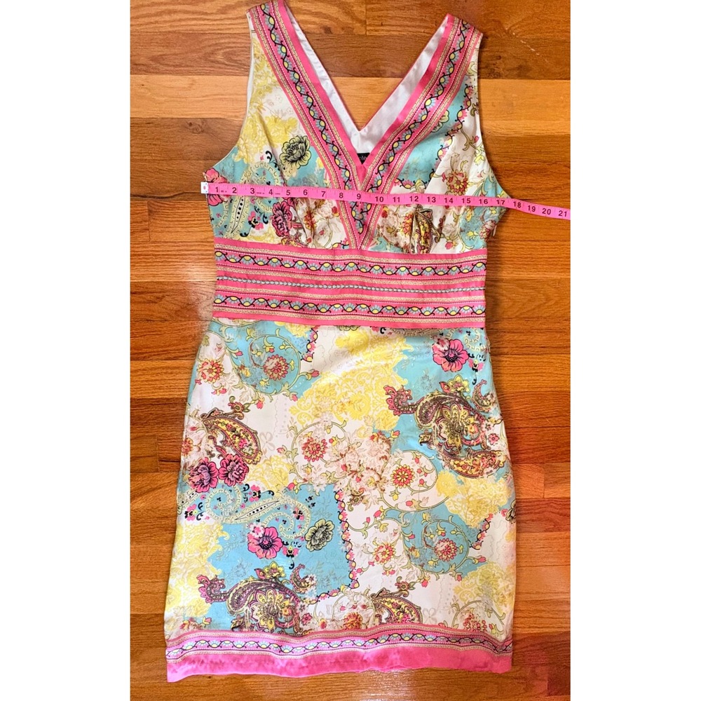 Nicole Miller Y2K 100% Silk Paisley Floral V-Neck Sheath Dress 10 Garden Wedding - Picture 9 of 10